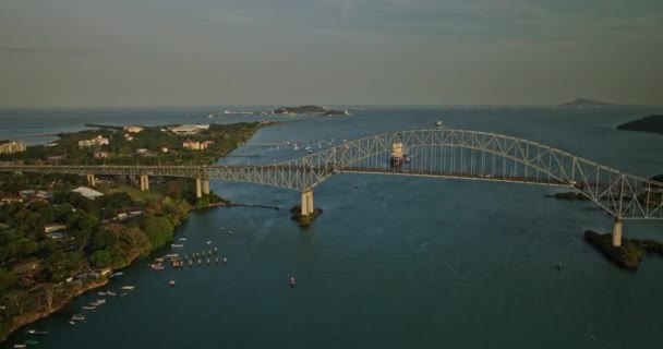 Panama City Aerial V48 Cinematic Flyover Cantilever Bridge Americas Joining — стокове відео