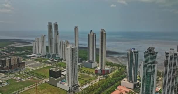 Ciudad Panamá Aérea V84 Vista Panorámica Sobrevuelo Aviones Tripulados Costa — Vídeos de Stock