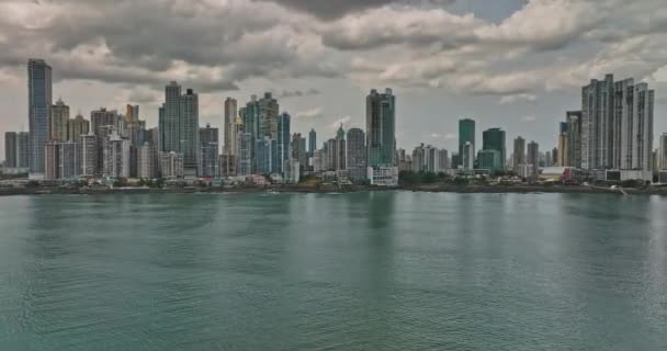 Panama City Aerial Pan View Capturing City Cityscape Waterfront Punta — стокове відео