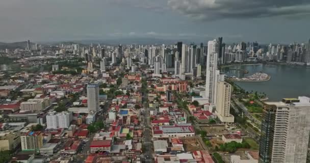 Panama City Aerial V27 Flyga Runt Kalidonia Och Exposicion Stadsdelar — Stockvideo