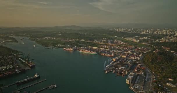 Panama City Aerial V49 Vysoký Úhel Panoramatický Pohled Zachycení Přístavu — Stock video