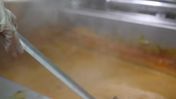 Chef Mezcla Salsa Curry Cerca Una Mano Metraje — Vídeos de Stock