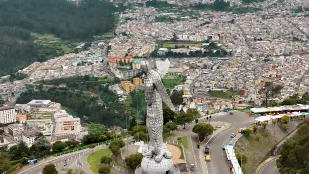 Flygfoto Över Panecillo Staty Jungfrun Quito Ecuador Sydamerika Drönare Skott — Stockvideo