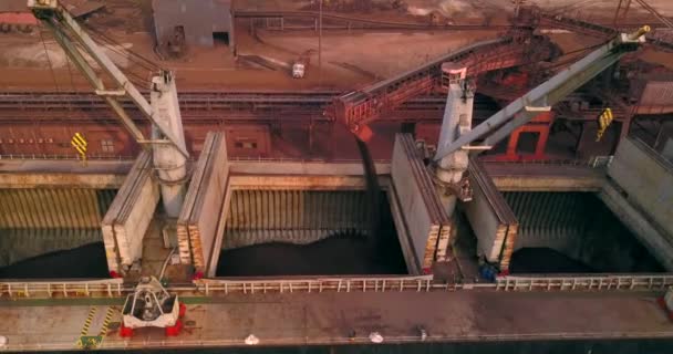 Aerial View Conveyor Loading Coal Holds Bulk Carrier Paradip Port — Stok Video