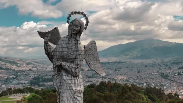 Panna Panecillo Popularny Posąg Quito Ekwador Zdjęcia Dronów Lotniczych — Wideo stockowe