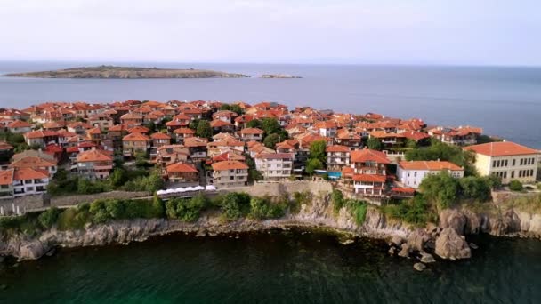 Vista Aérea Com Vista Para Península Cidade Velha Sozopol Para — Vídeo de Stock