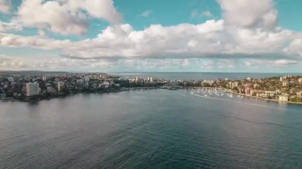 Manly Harbour Harbor Panoramic View Hyperlapse Views Ocean Ferry Cloudy — Stock Video