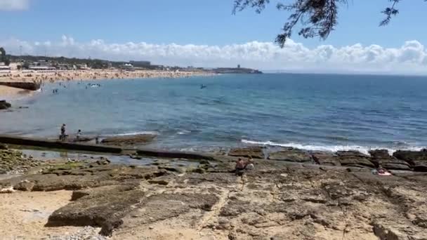 Strand Van Carcavelos Fort Julio Barra Portugal — Stockvideo