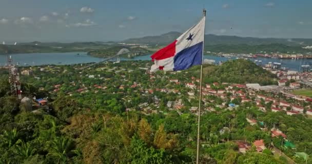 Panama City Aerial V68 Fly Waving Panamanian Flag Ancon Hill — Stock video