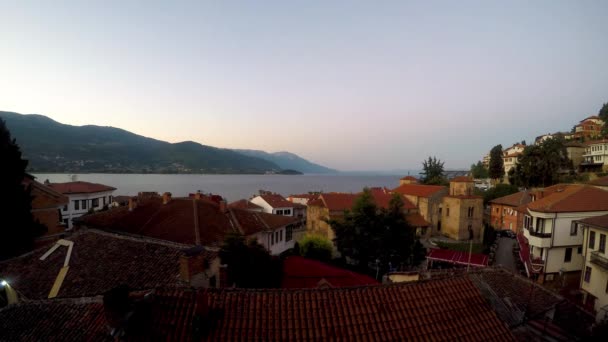 Восход Солнца Озере Охрид Северной Македонии — стоковое видео
