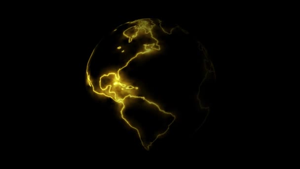 Animation Planète Terre Gaz Orange Tournant Sur Fond Noir Connexion — Video