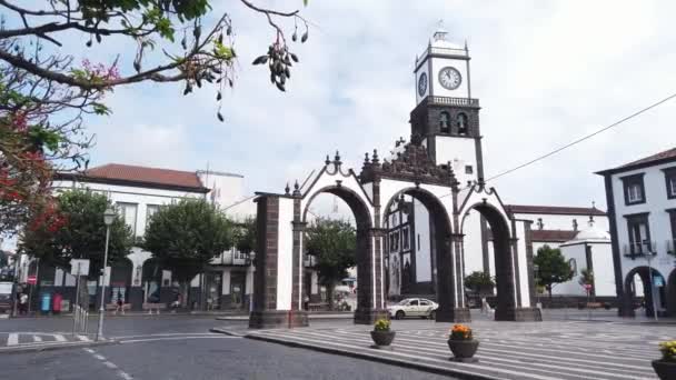 Portas Cidade Ingången Till Gamla Staden Ponta Delgada Azorerna — Stockvideo