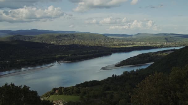 Luchtfoto Van Bocht Van Donau Kan Worden Gezien Vanaf Visegrd — Stockvideo