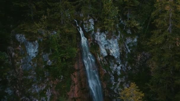 Romantik Huzurlu Bavyera Alp Dağları Zirvelerinde Tatlı Buzul Suyuyla Şelale — Stok video