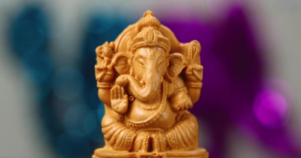 Close Shot Clay Made Lord Ganesha Bokeh Background — Stock Video
