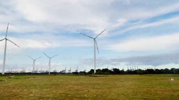 Turbine Eoliche Fronte Porto Industriale Nel Nord Della Germania — Video Stock