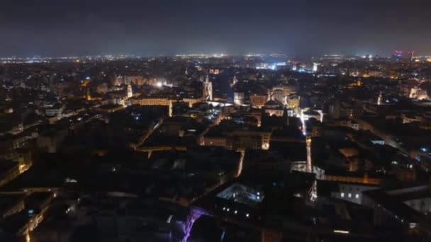 Повітряний Безпілотний Літальний Апарат Уночі Збив Валенсію Іспанія Міські Вулиці — стокове відео