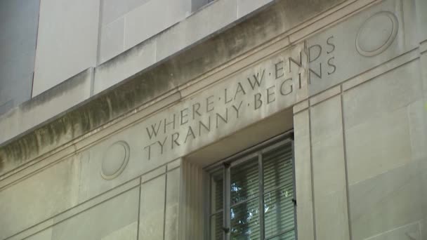 Law Ends Tyranny Begins Sign Doj Department Justice Building — Stock Video