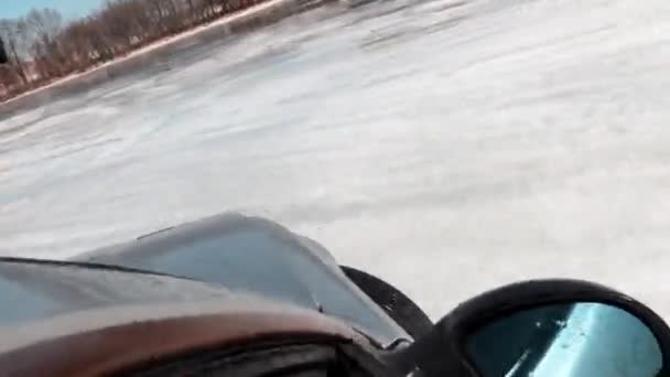 Punto Vista Del Corridore Corse Automobilistiche Sportive Pista Neve Inverno — Video Stock