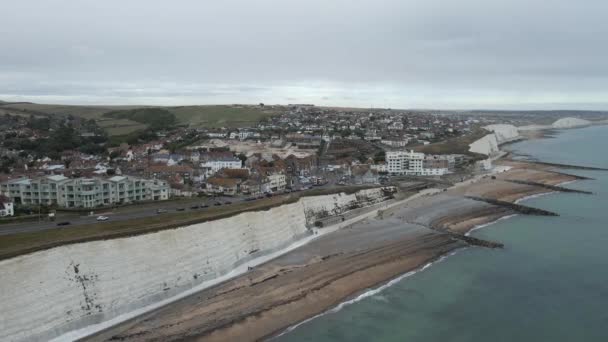 White Cliffs Anerial View Czech Seaside Town Rottingdean — Stock video