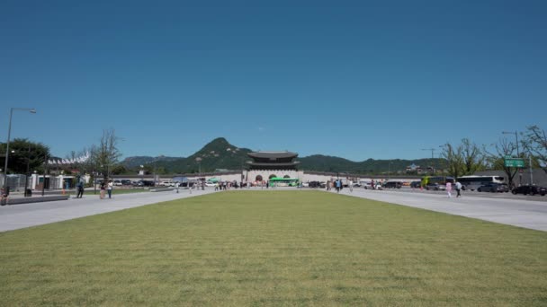 Gwanghwamun Gate Brána Gyeongbokgung Palace Soul Město Gwanghwamun Plaza Přestavěn — Stock video