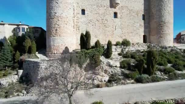 Drone Taking Street Showing Old Stone Castle Built Templars 11Th — Stock Video