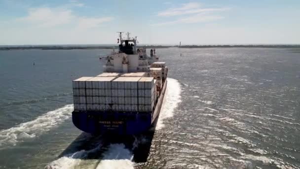 Cargo Ship Cape Fear River Southport North Carolina — Stock Video