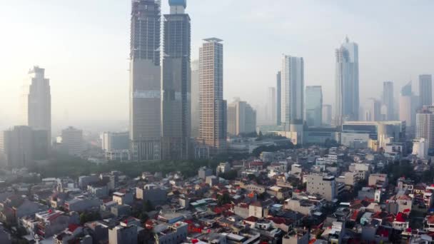 Jakarta Nowoczesny Miejski Krajobraz Wschodzie Słońca Widok Lotu Ptaka — Wideo stockowe