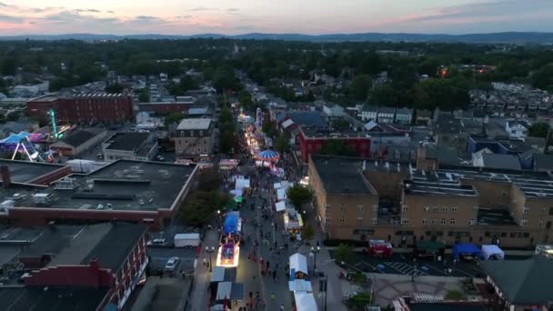 American Street Carnival Sunset Aerial View Main Street Usa Americana — Stock Video