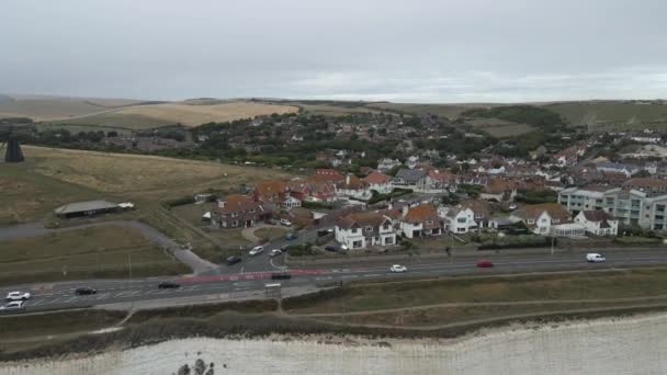 Aérea Empinados Acantilados Tiza Blanca Costa Rottingdean Brighton Reino Unido — Vídeos de Stock