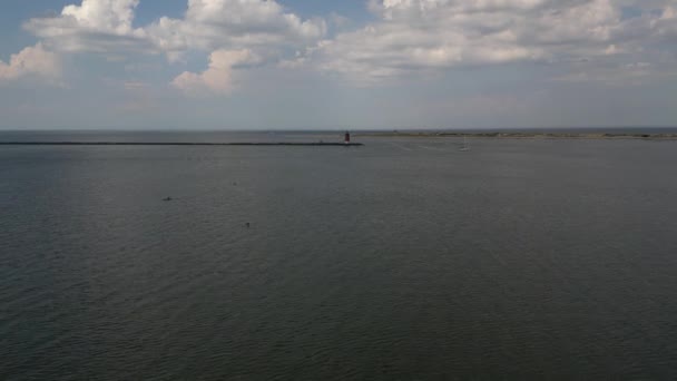 Eine Luftaufnahme Des Delaware Breakwater East End Leuchtturms Schatten Der — Stockvideo