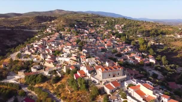 Aerial Drone Sunset Footage Traditional Countryside Hilltop Village Vouni Limassol — Vídeos de Stock