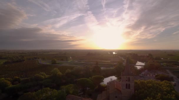 Coucher Soleil Sur Les Terres Agricoles Françaises Village Bziers Dans — Video