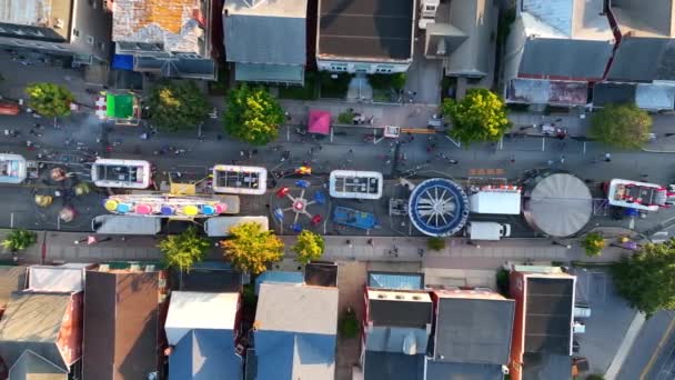 Top Aerial Street Fair Carnival Rides Ferris Wheel Merry Fun — Stock Video
