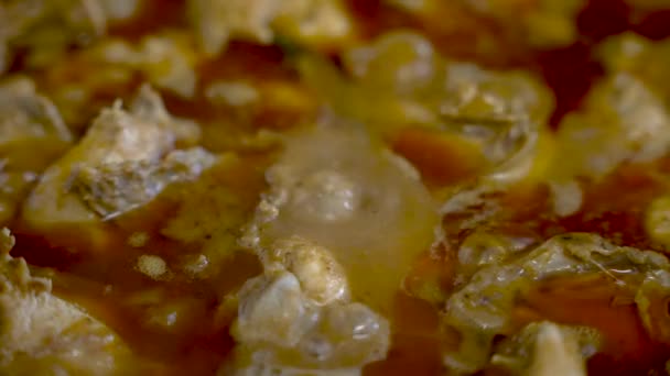 Închide Vedere Bubbling Simmering Chicken Curry Slow Motion — Videoclip de stoc