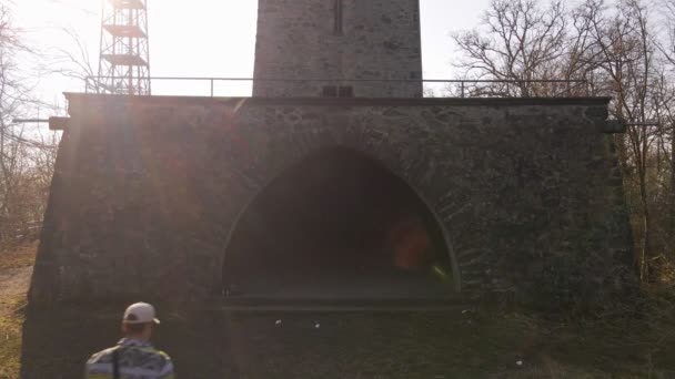 Tracking Shot Young Man Walking Opening Wetzlar Tower — Stock Video