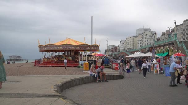 Brighton Sahili Nde Dükkanlar Büfeler Atlıkarınca — Stok video