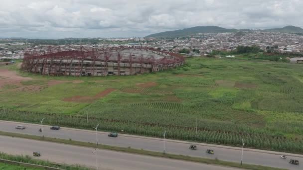 Aerial New Jos Stadium Football Jos Plateau Nigeria Forward Approach — 图库视频影像