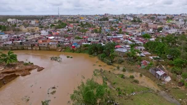 Muddy Water Yuma River Overflown Los Platanitos Community Hurricane Fiona — Stock Video