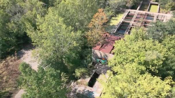 Decaying Water Station Drone Descending — Stock Video
