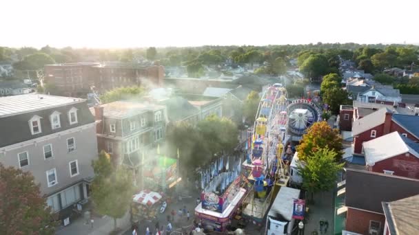 Smoke Steam Fire Street Fair Carnival Aerial Autumn Scene — Stock Video
