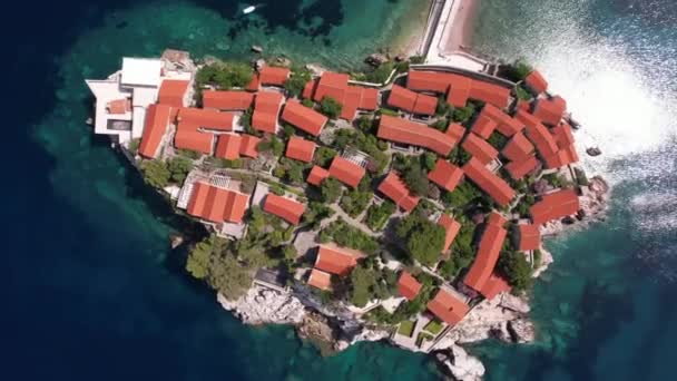 Birds Eye Aerial View Small Island Vintage Stone Houses Rooftops — Stock Video