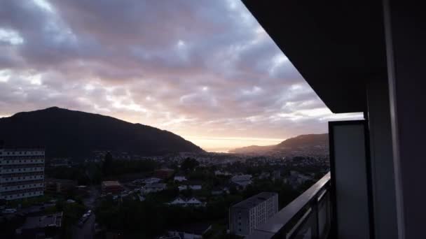 Static Timelapse Shot Balcony Looking Out Bergen Norway — стокове відео