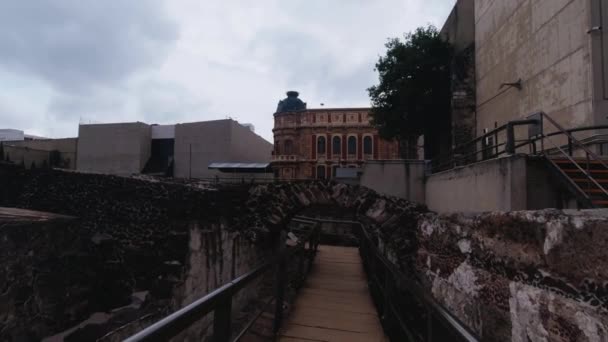 Antiguo Puente Piedra Sendero Azteca Gran Templo Ciudad México Antigua — Vídeo de stock