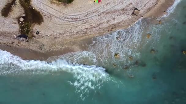 Strzał Drona Albańskiego Wybrzeża Morza Śródziemnego Dron Wznosi Się Piasku — Wideo stockowe
