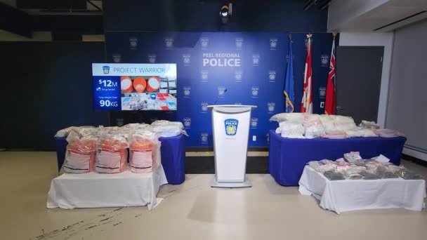 Peel Regional Police Project Warrior Press Conference Police Investigators Seized — Stock Video