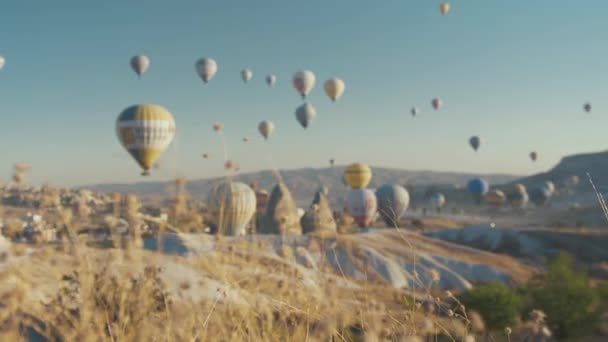 Cappadoce Sunrise Montgolfières Remplissent Ciel Slider Shot — Video