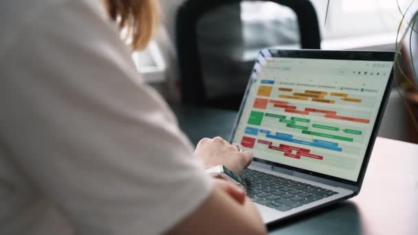 Woman Looking Colorful Digital Agenda Schedule Her Laptop Screen Display — Stock Video