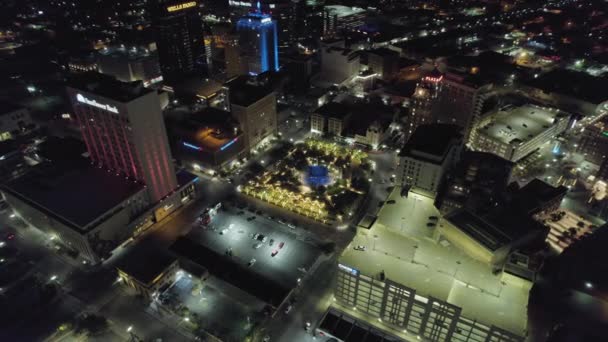Downtown Paso Texas Cityscape Night Drone Aéreo Que Establece Tiro — Vídeos de Stock