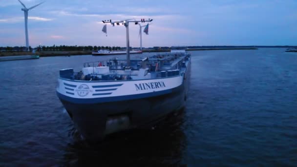 Close Static Shot Minerva Cruise Ship Anchored Willemstad Port Windmill — стокове відео